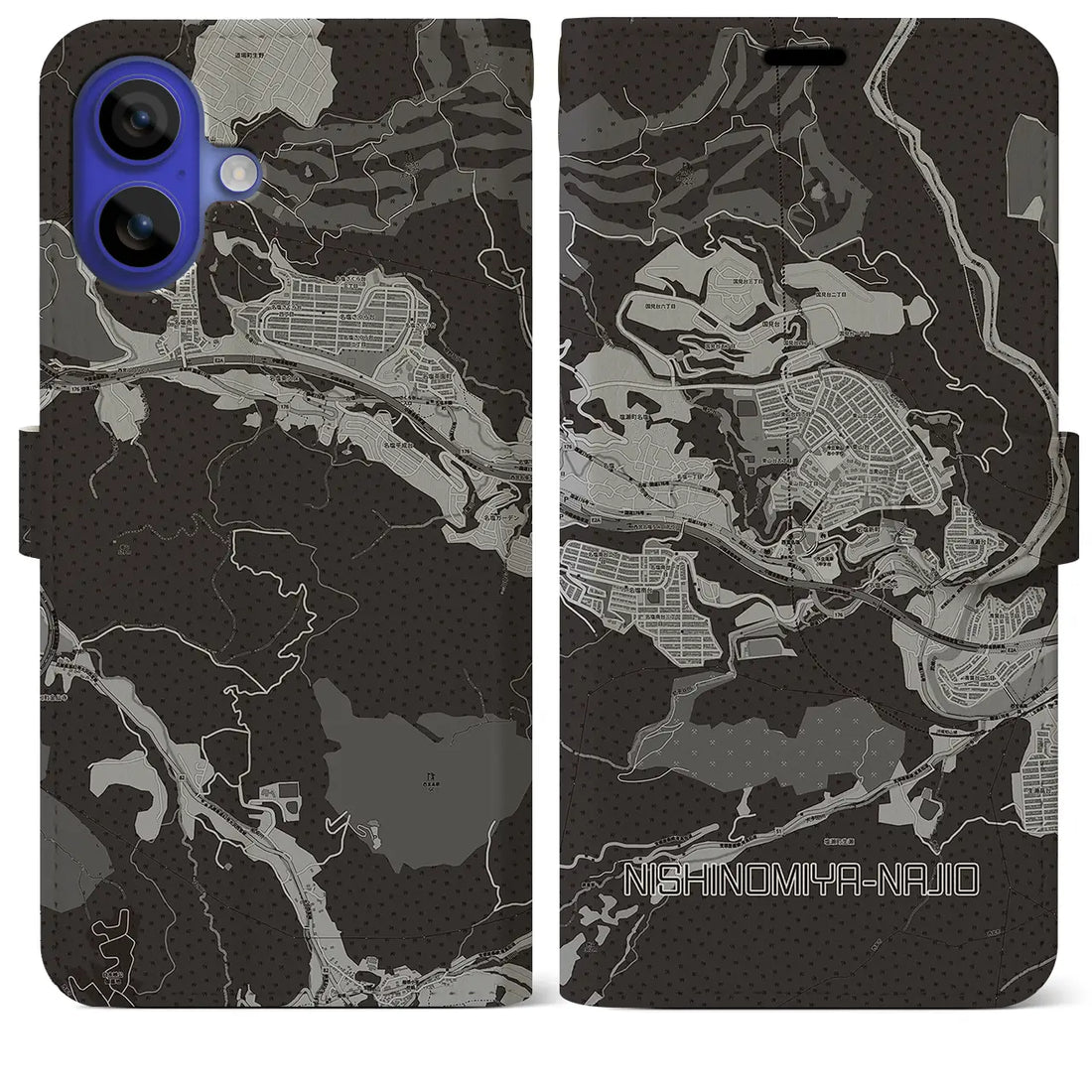 【西宮名塩(兵庫県)】地図柄iPhoneケース(手帳タイプ)モノトーン・iPhone 16 Pro Max 用