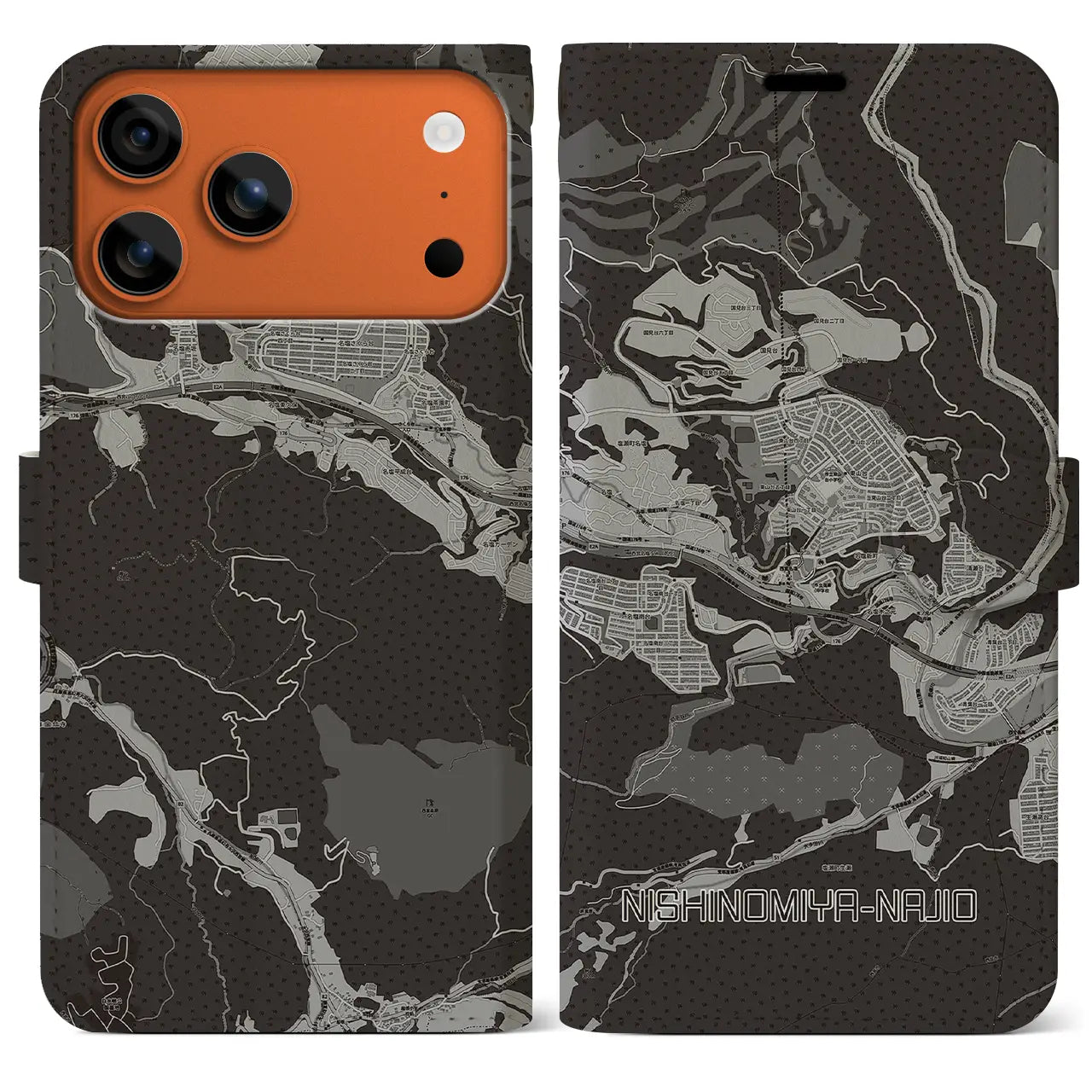 【西宮名塩（兵庫県）】地図柄iPhoneケース（手帳タイプ）