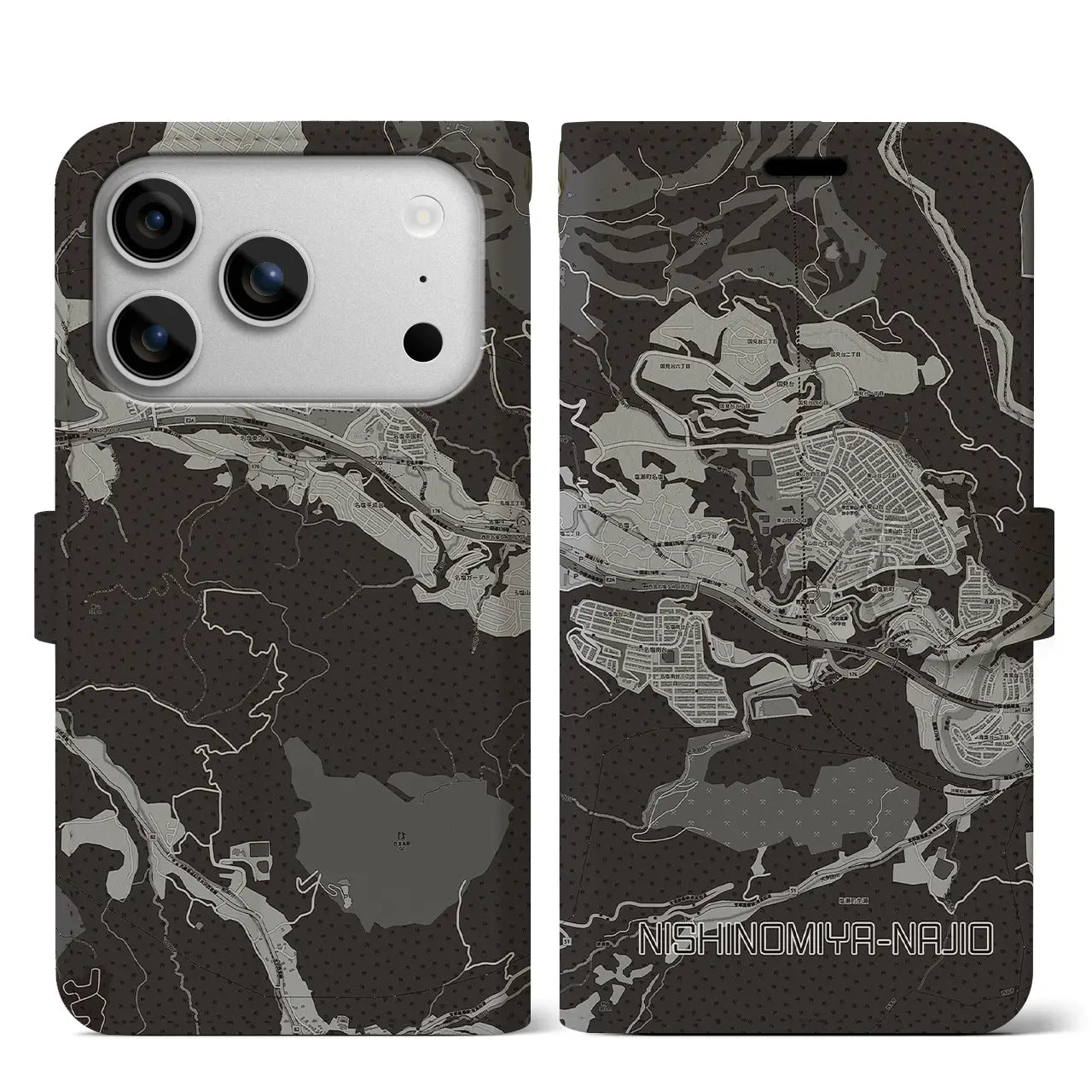 【西宮名塩（兵庫県）】地図柄iPhoneケース（手帳タイプ）