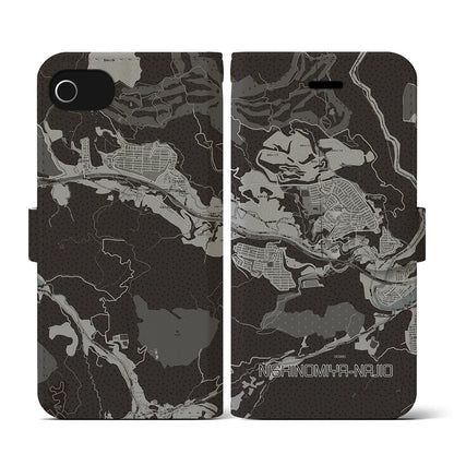 【西宮名塩（兵庫県）】地図柄iPhoneケース（手帳タイプ）モノトーン・iPhone SE（第3 / 第2世代） / 8 / 7 / 6s / 6 用