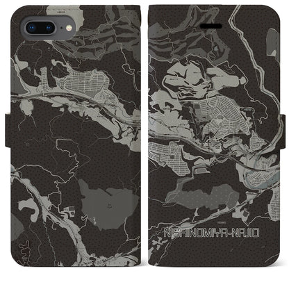 【西宮名塩（兵庫県）】地図柄iPhoneケース（手帳タイプ）モノトーン・iPhone 8Plus /7Plus / 6sPlus / 6Plus 用