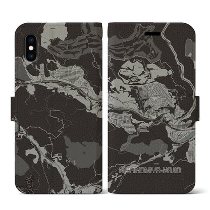 【西宮名塩（兵庫県）】地図柄iPhoneケース（手帳タイプ）モノトーン・iPhone XS / X 用