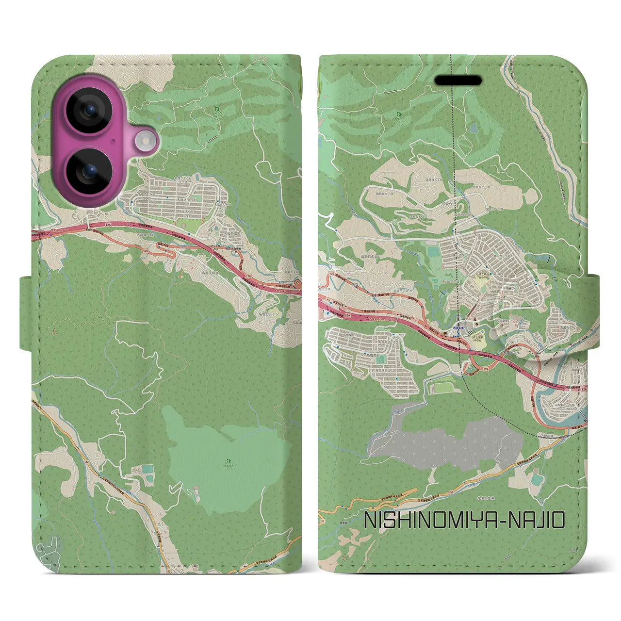 【西宮名塩（兵庫県）】地図柄iPhoneケース（手帳タイプ）ナチュラル・iPhone 16 Pro 用