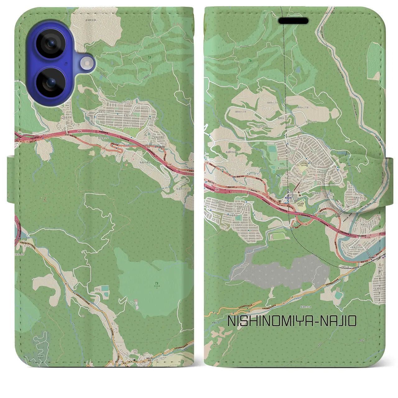 【西宮名塩（兵庫県）】地図柄iPhoneケース（手帳タイプ）ナチュラル・iPhone 16 Pro Max 用