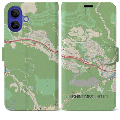 【西宮名塩（兵庫県）】地図柄iPhoneケース（手帳タイプ）ナチュラル・iPhone 16 Pro Max 用