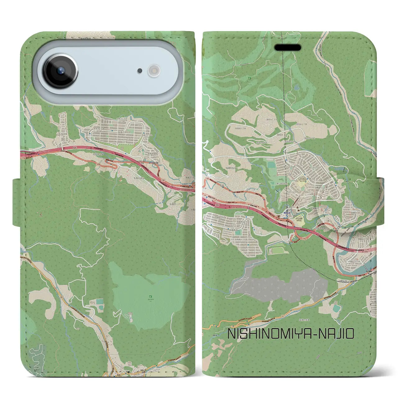 【西宮名塩（兵庫県）】地図柄iPhoneケース（手帳タイプ）