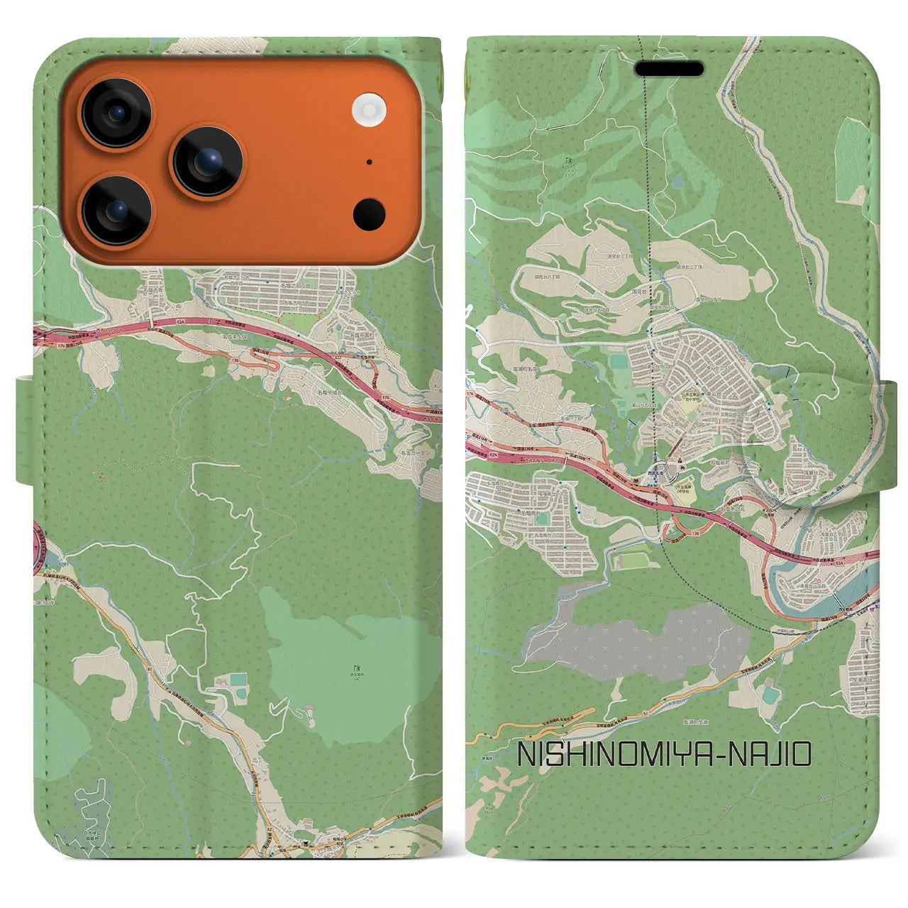 【西宮名塩（兵庫県）】地図柄iPhoneケース（手帳タイプ）