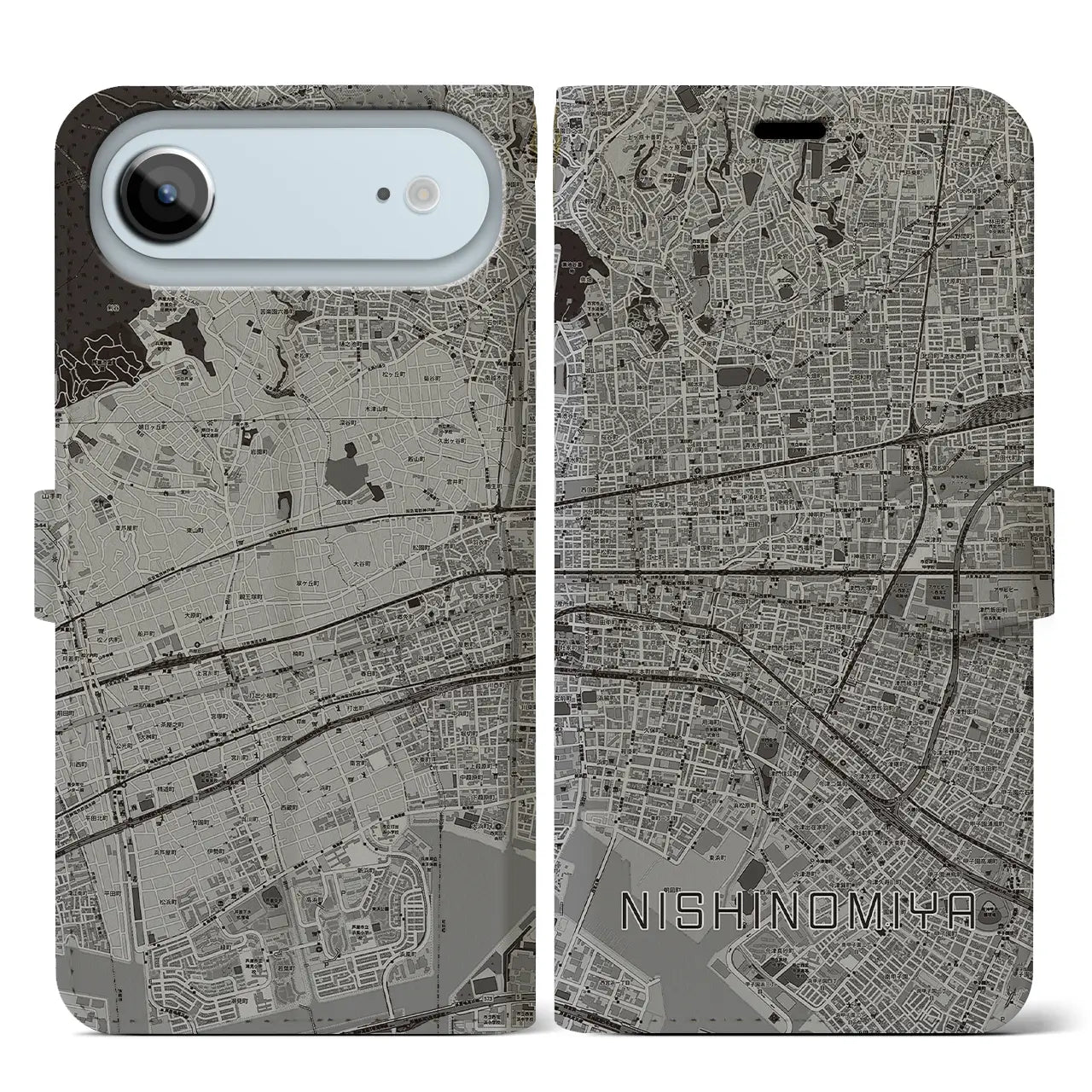 【西宮（兵庫県）】地図柄iPhoneケース（手帳タイプ）