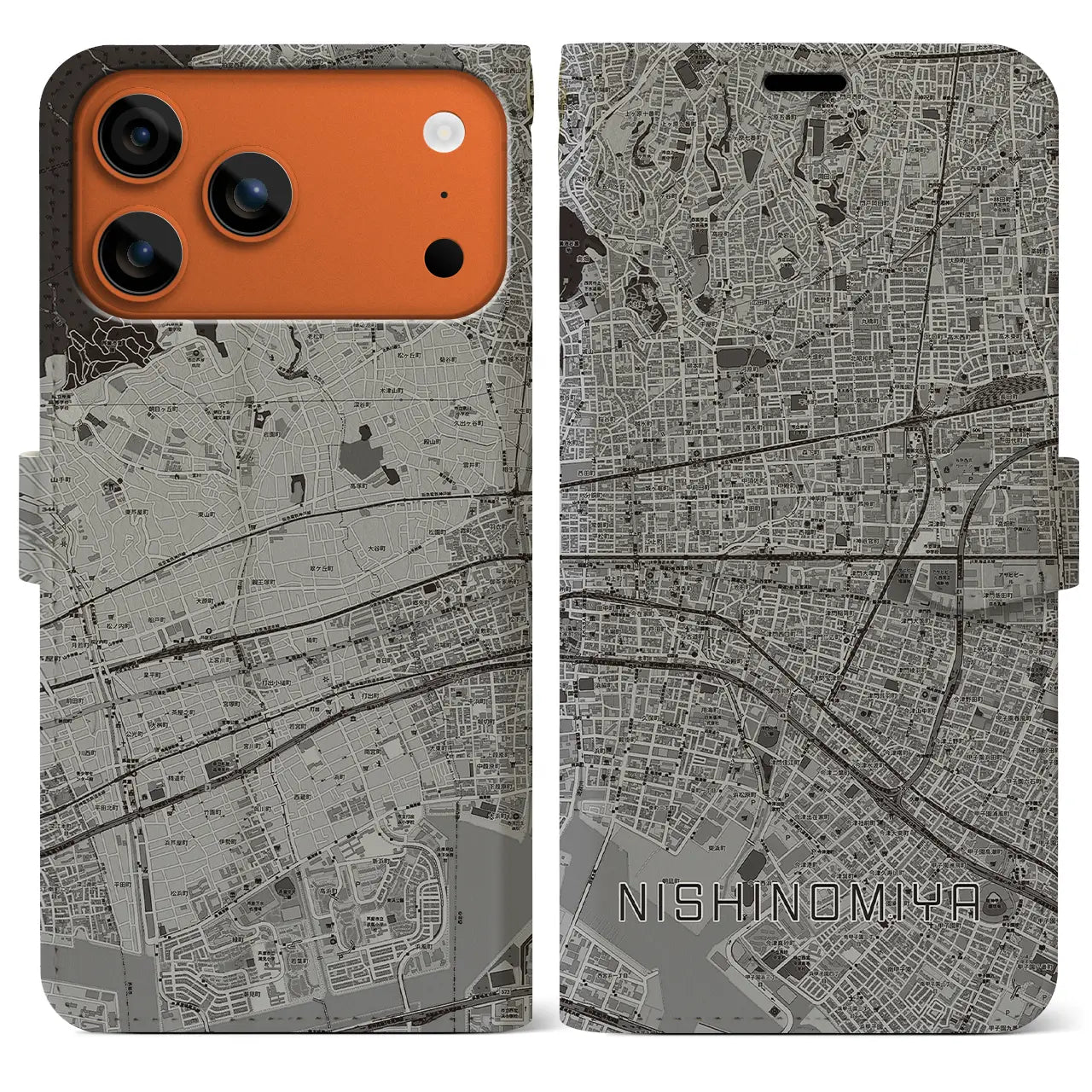 【西宮（兵庫県）】地図柄iPhoneケース（手帳タイプ）