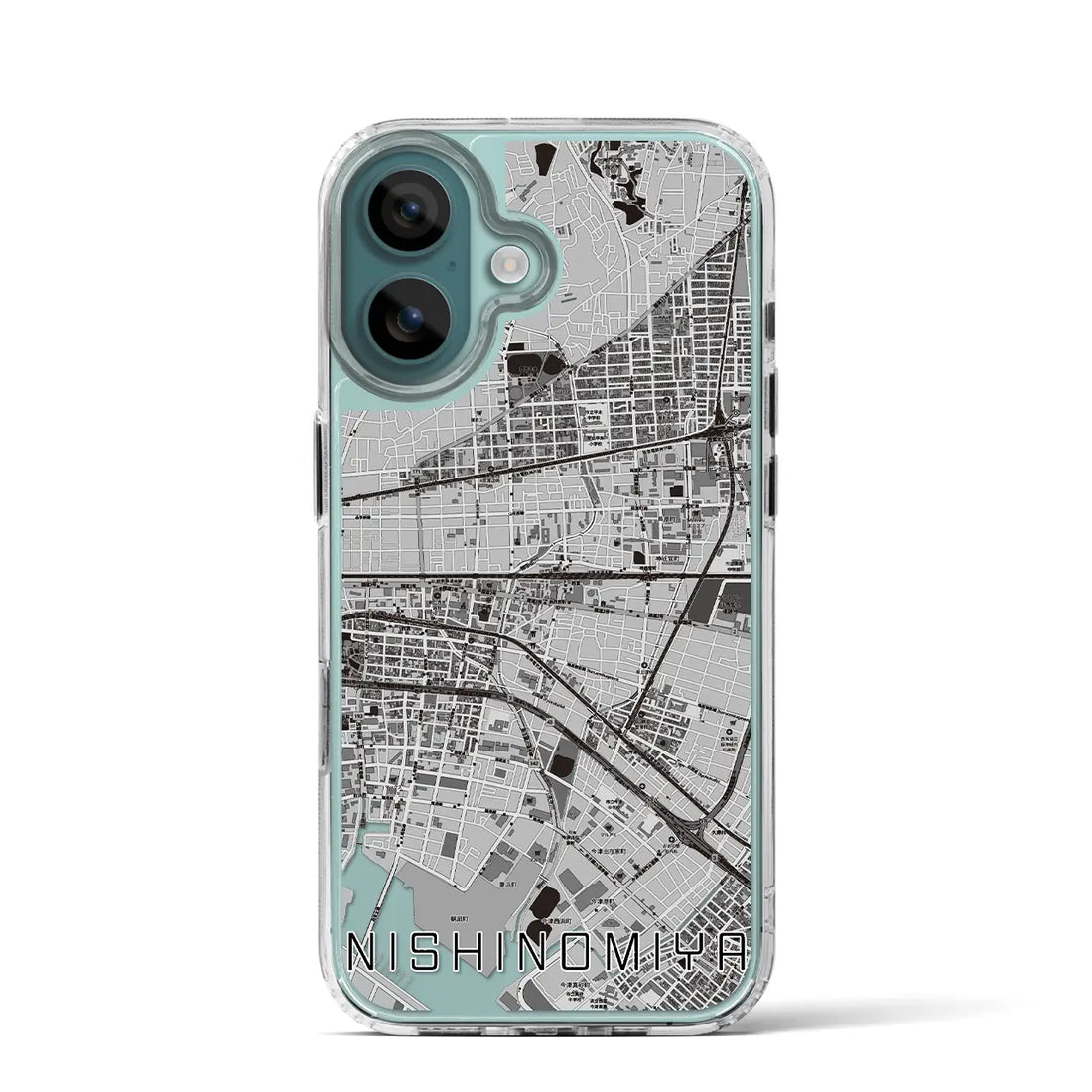 【西宮（兵庫県）】地図柄iPhoneケース（MagSafeタイプ）モノトーン・iPhone 16 Pro 用