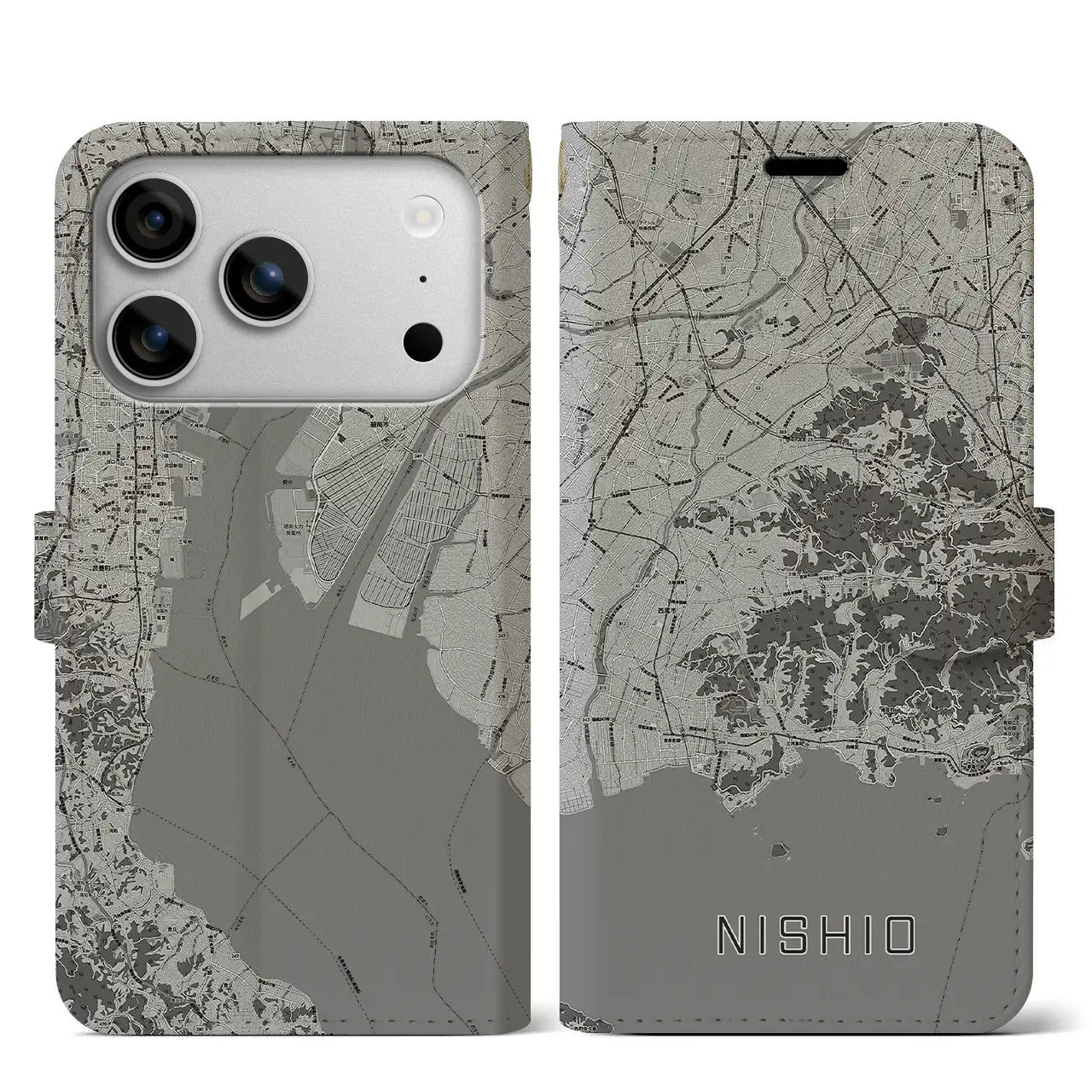 【西尾2（愛知県）】地図柄iPhoneケース（手帳タイプ）