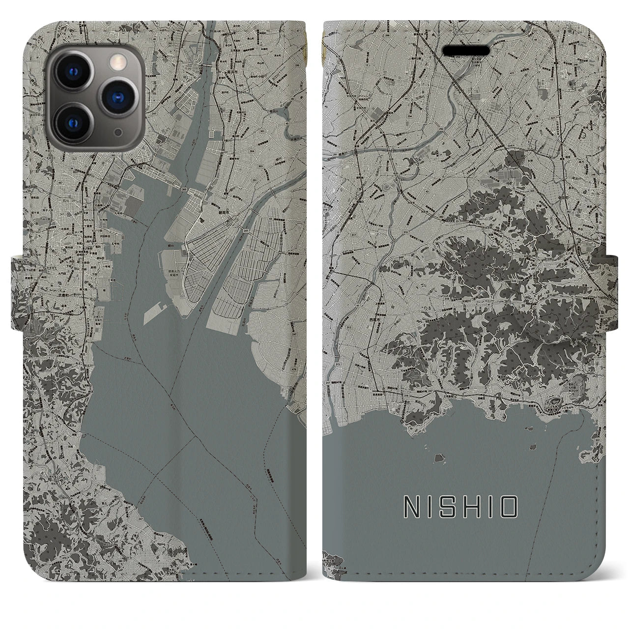 【西尾2（愛知県）】地図柄iPhoneケース（手帳タイプ）