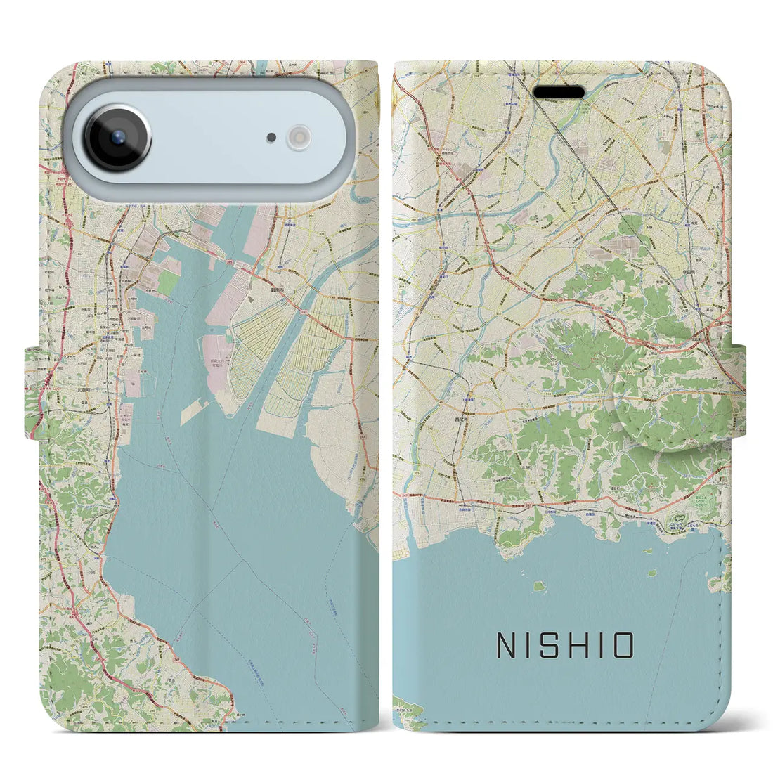 【西尾2(愛知県)】地図柄iPhoneケース(手帳タイプ)モノトーン・iPhone 17 Pro Max 用