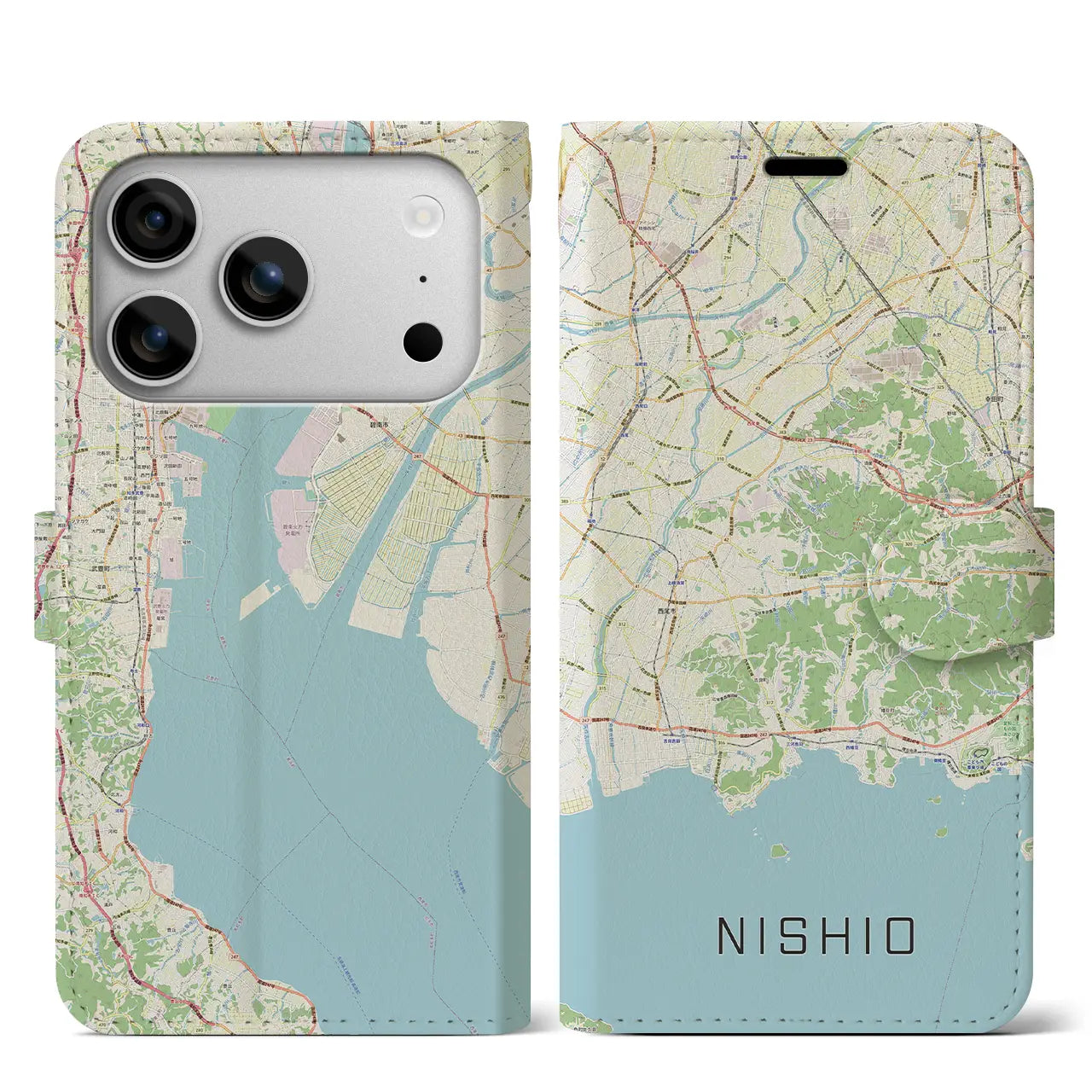 【西尾2（愛知県）】地図柄iPhoneケース（手帳タイプ）