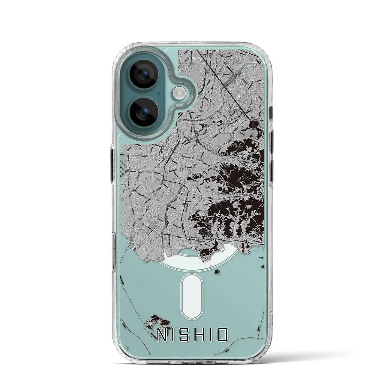 【西尾2（愛知県）】地図柄iPhoneケース（MagSafeタイプ）モノトーン・iPhone 16 Pro 用