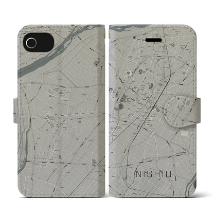 【西尾（愛知県）】地図柄iPhoneケース（手帳タイプ）モノトーン・iPhone SE（第3 / 第2世代） / 8 / 7 / 6s / 6 用