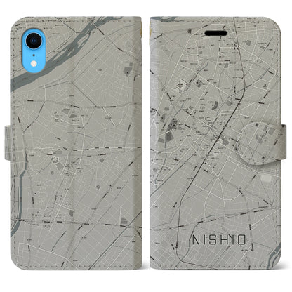 【西尾（愛知県）】地図柄iPhoneケース（手帳タイプ）モノトーン・iPhone XR 用