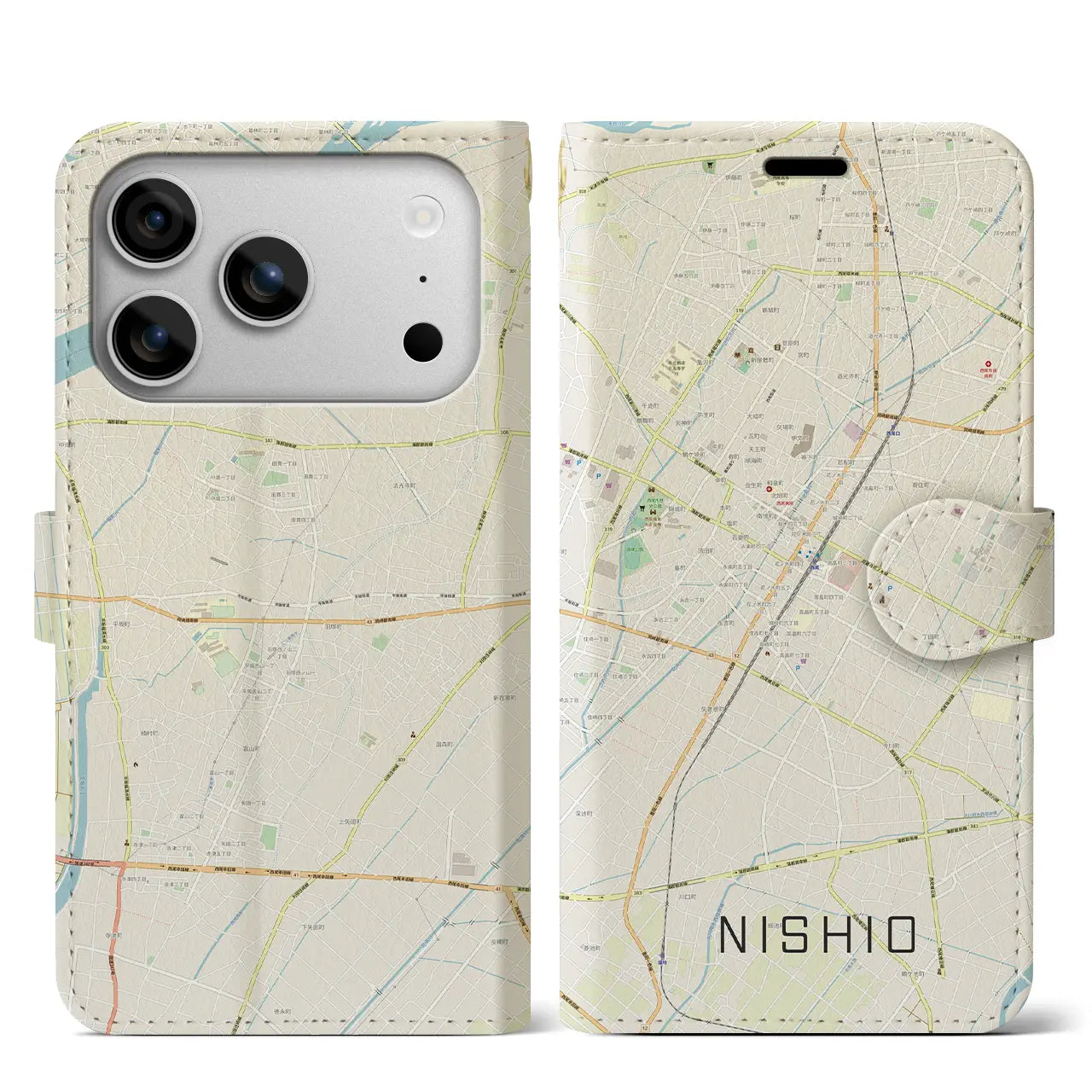 【西尾（愛知県）】地図柄iPhoneケース（手帳タイプ）