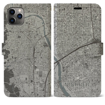 【西大路（京都府）】地図柄iPhoneケース（手帳タイプ）モノトーン・iPhone 11 Pro Max 用