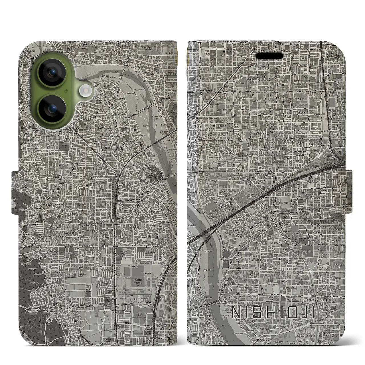 【西大路（京都府）】地図柄iPhoneケース（手帳タイプ）