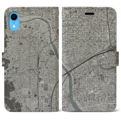 【西大路（京都府）】地図柄iPhoneケース（手帳タイプ）モノトーン・iPhone XR 用