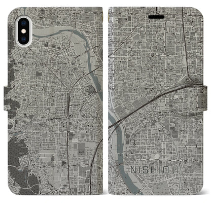 【西大路（京都府）】地図柄iPhoneケース（手帳タイプ）モノトーン・iPhone XS Max 用