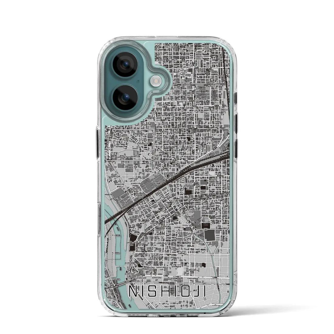 【西大路（京都府）】地図柄iPhoneケース（MagSafeタイプ）モノトーン・iPhone 16 Pro 用