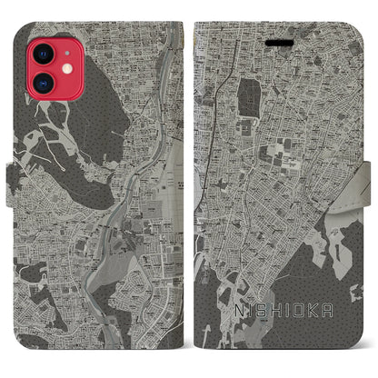 【西岡（北海道）】地図柄iPhoneケース（手帳タイプ）モノトーン・iPhone 11 用