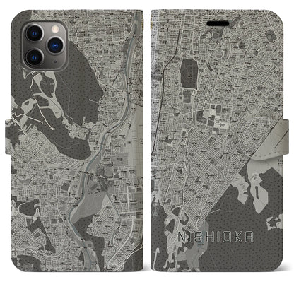 【西岡（北海道）】地図柄iPhoneケース（手帳タイプ）モノトーン・iPhone 11 Pro Max 用