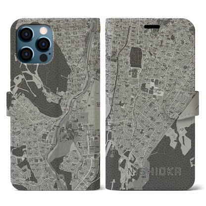 【西岡（北海道）】地図柄iPhoneケース（手帳タイプ）モノトーン・iPhone 12 / 12 Pro 用