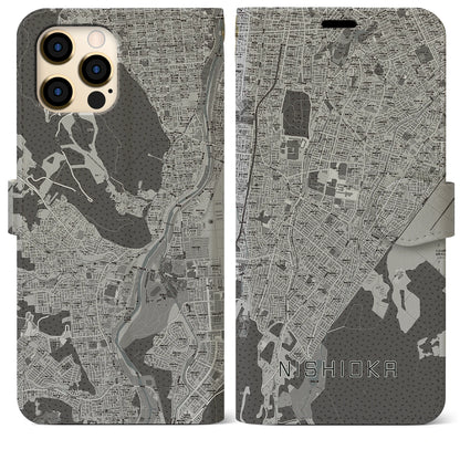 【西岡（北海道）】地図柄iPhoneケース（手帳タイプ）モノトーン・iPhone 12 Pro Max 用