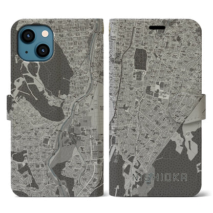 【西岡（北海道）】地図柄iPhoneケース（手帳タイプ）モノトーン・iPhone 13 用