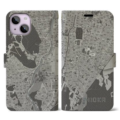 【西岡（北海道）】地図柄iPhoneケース（手帳タイプ）モノトーン・iPhone 14 用