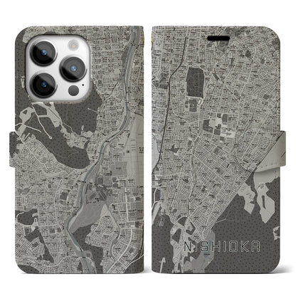 【西岡（北海道）】地図柄iPhoneケース（手帳タイプ）モノトーン・iPhone 14 Pro 用