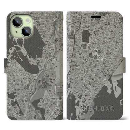 【西岡（北海道）】地図柄iPhoneケース（手帳タイプ）モノトーン・iPhone 15 用