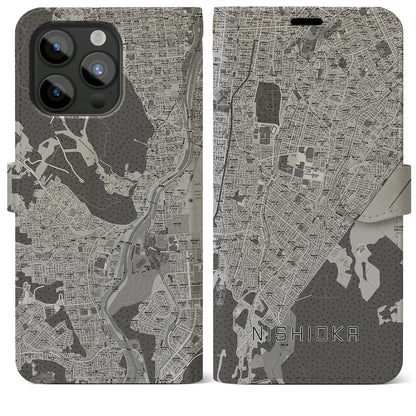 【西岡（北海道）】地図柄iPhoneケース（手帳タイプ）モノトーン・iPhone 15 Pro Max 用