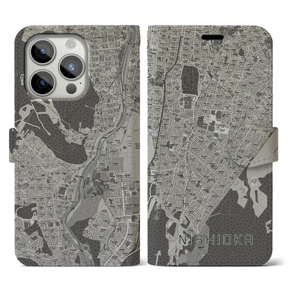 【西岡（北海道）】地図柄iPhoneケース（手帳タイプ）モノトーン・iPhone 15 Pro 用