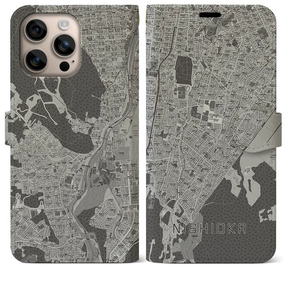 【西岡（北海道）】地図柄iPhoneケース（手帳タイプ）モノトーン・iPhone 16 Plus 用