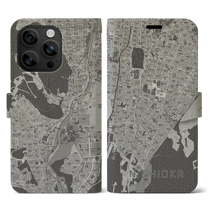 【西岡（北海道）】地図柄iPhoneケース（手帳タイプ）モノトーン・iPhone 16 用