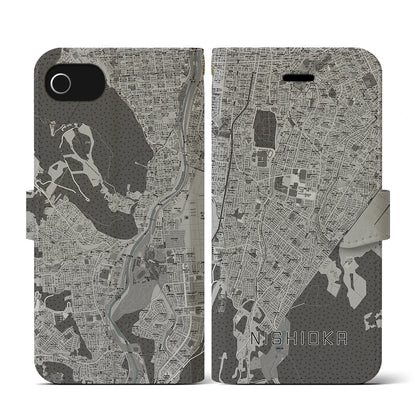 【西岡（北海道）】地図柄iPhoneケース（手帳タイプ）モノトーン・iPhone SE（第3 / 第2世代） / 8 / 7 / 6s / 6 用