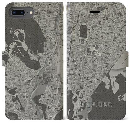 【西岡（北海道）】地図柄iPhoneケース（手帳タイプ）モノトーン・iPhone 8Plus /7Plus / 6sPlus / 6Plus 用