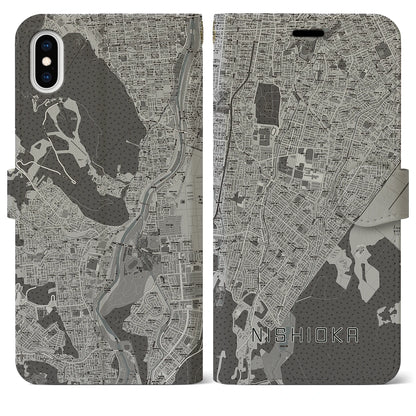 【西岡（北海道）】地図柄iPhoneケース（手帳タイプ）モノトーン・iPhone XS Max 用