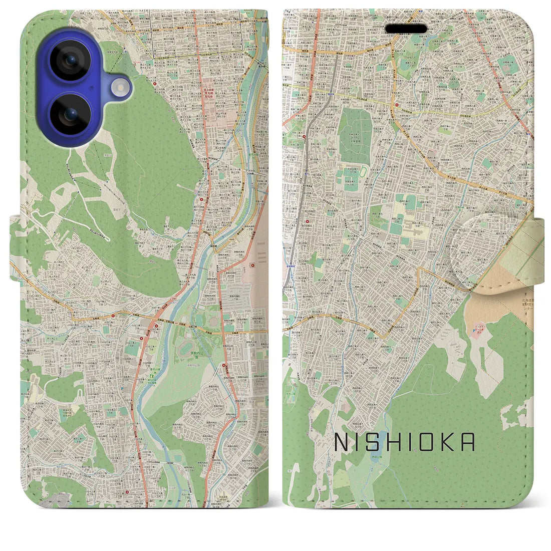 【西岡（北海道）】地図柄iPhoneケース（手帳タイプ）ナチュラル・iPhone 16 Pro Max 用