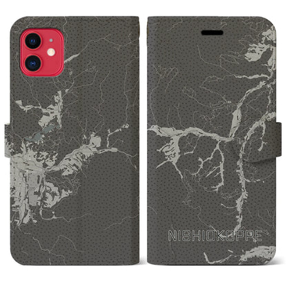 【西興部（北海道）】地図柄iPhoneケース（手帳タイプ）モノトーン・iPhone 11 用