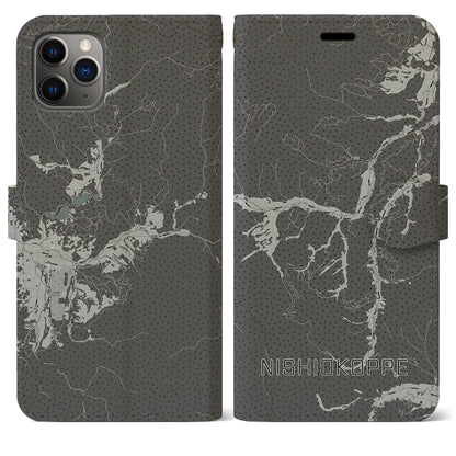 【西興部（北海道）】地図柄iPhoneケース（手帳タイプ）モノトーン・iPhone 11 Pro Max 用