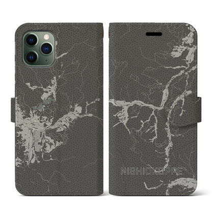 【西興部（北海道）】地図柄iPhoneケース（手帳タイプ）モノトーン・iPhone 11 Pro 用