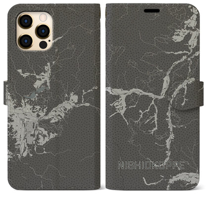 【西興部（北海道）】地図柄iPhoneケース（手帳タイプ）モノトーン・iPhone 12 Pro Max 用