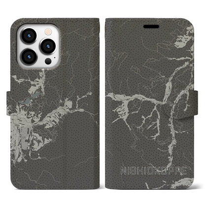 【西興部（北海道）】地図柄iPhoneケース（手帳タイプ）モノトーン・iPhone 13 Pro 用