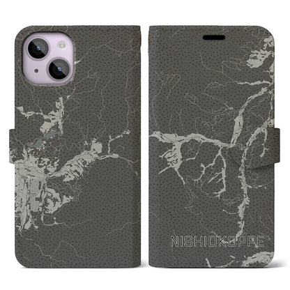 【西興部（北海道）】地図柄iPhoneケース（手帳タイプ）モノトーン・iPhone 14 用