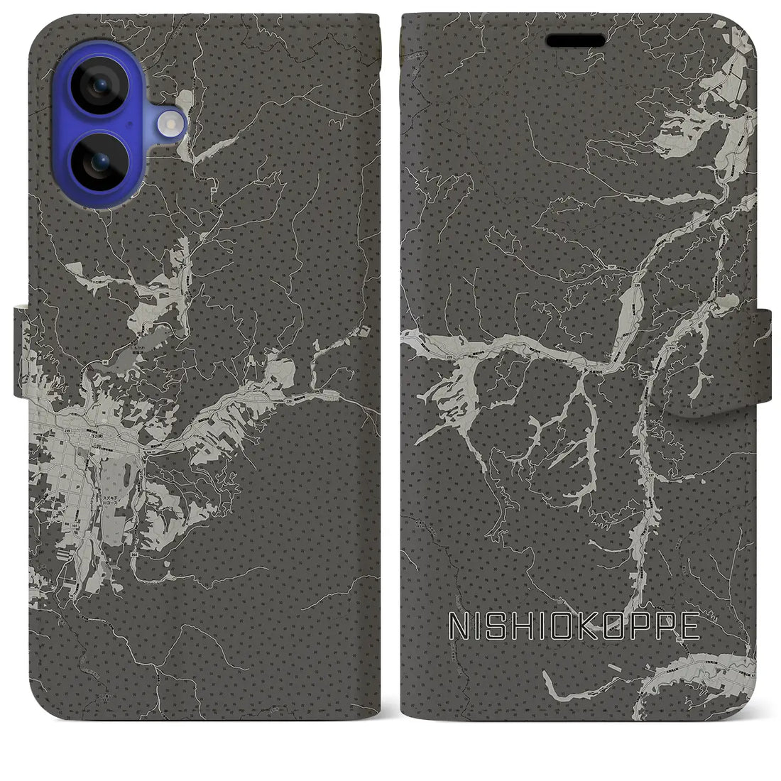 【西興部(北海道)】地図柄iPhoneケース(手帳タイプ)モノトーン・iPhone 16 Pro Max 用